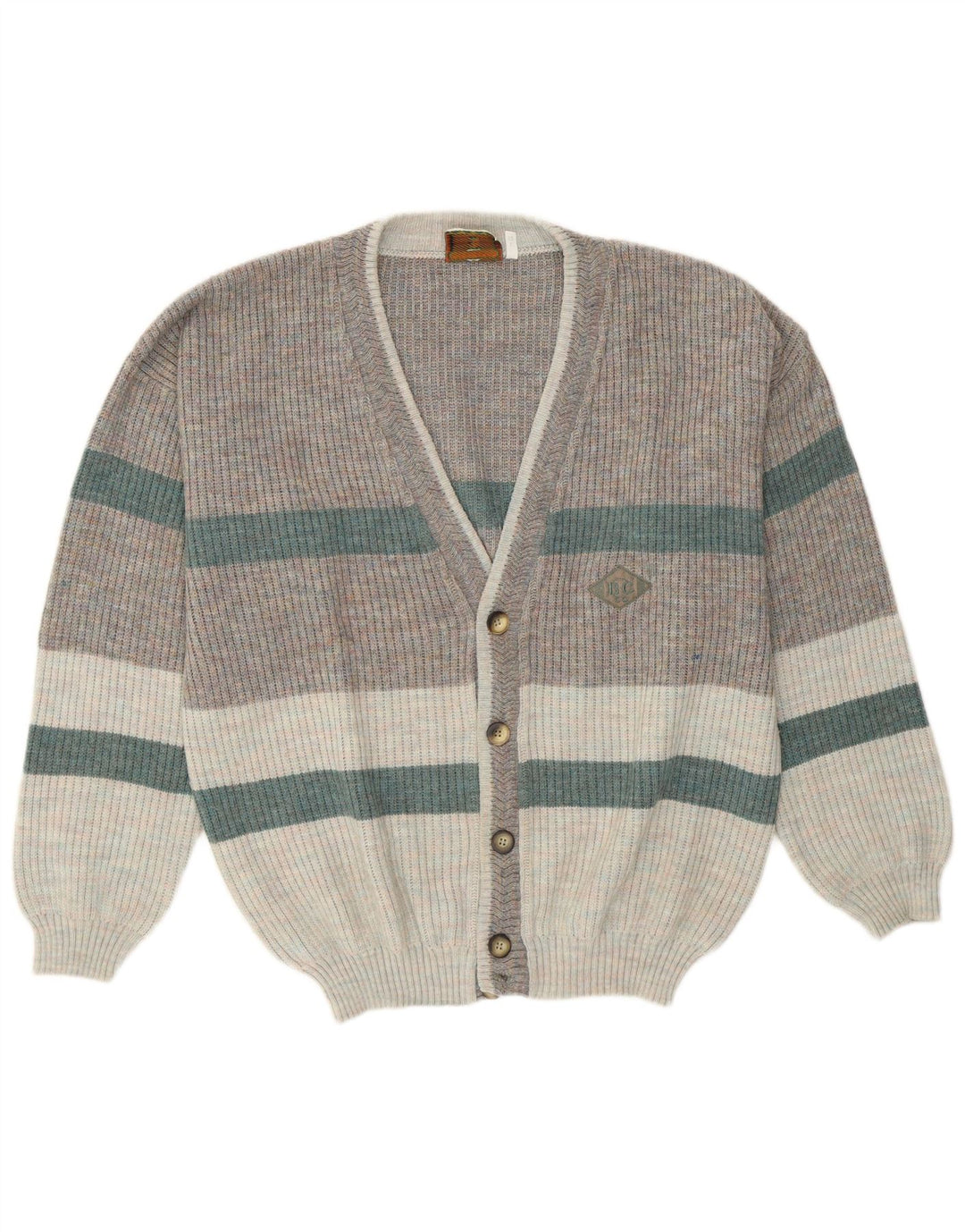 Suéter Cardigan Masculino Islândia IT 52 Lã Listrada Cinza Grande