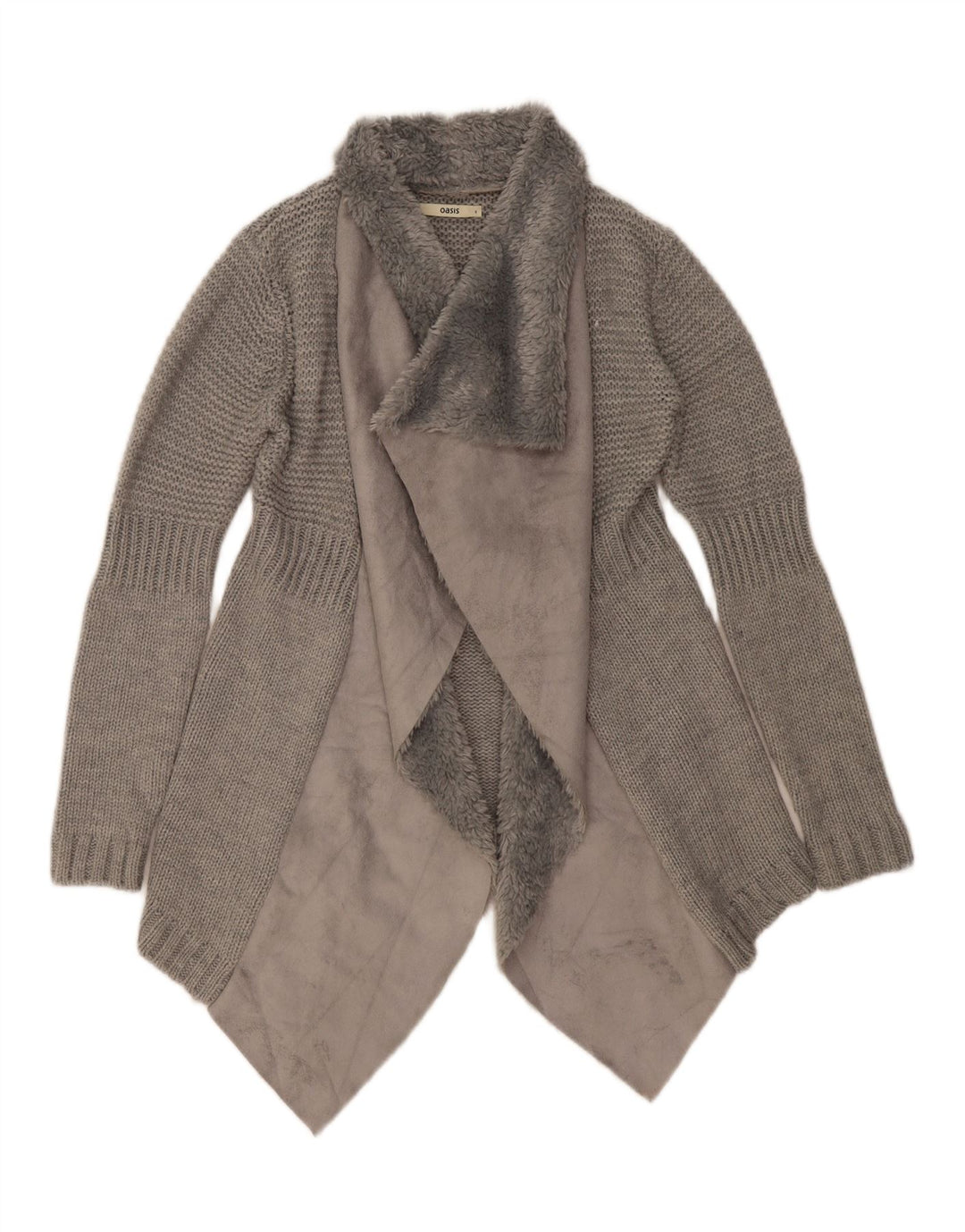 Suéter feminino assimétrico aberto OASIS UK 10 pequeno cinza acrílico