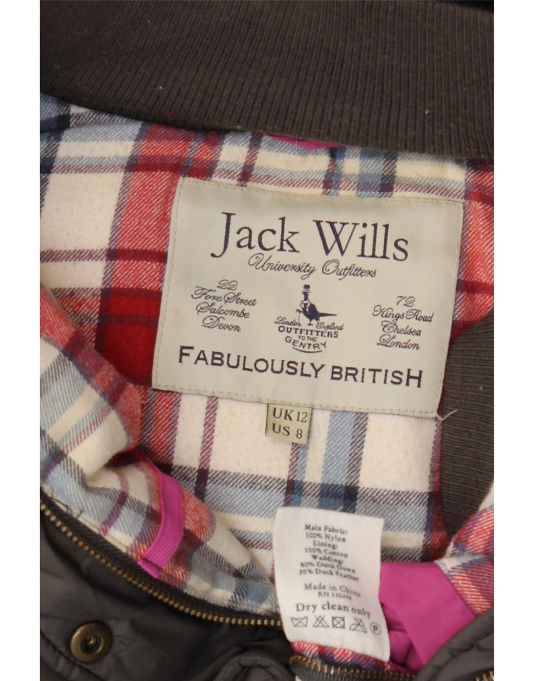 JACK WILLS Colete feminino acolchoado com capuz UK 12 nylon cinza médio