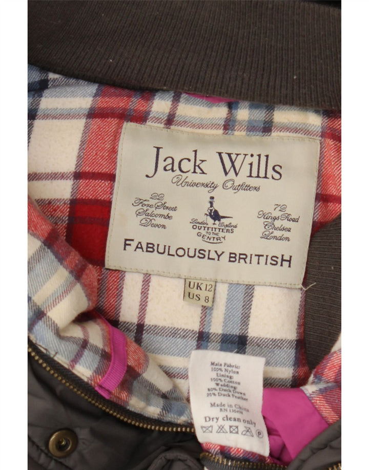 JACK WILLS Colete feminino acolchoado com capuz UK 12 nylon cinza médio