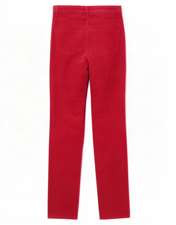 Calça feminina reta de veludo Marks & Spencer Reino Unido 8 pequena W26 L29 vermelha