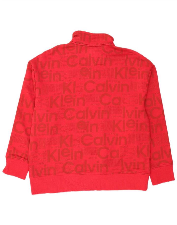 Moletom masculino CALVIN KLEIN com gola e zíper, moletom médio de algodão vermelho
