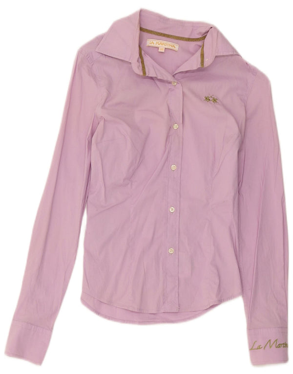 Camisa gráfica feminina La Martina UK 6 XS algodão roxo