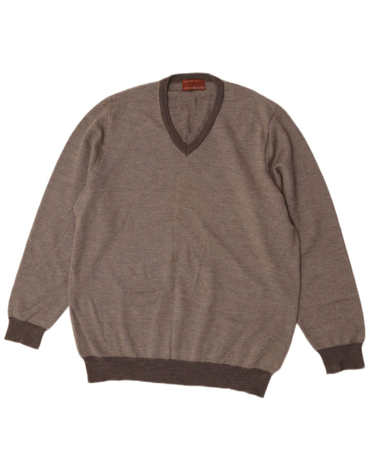 Suéter masculino Marks & Spencer com decote em V grande lã merino cinza
