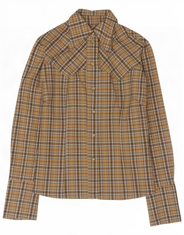 Camisa feminina vintage UK 16 grande xadrez amarelo