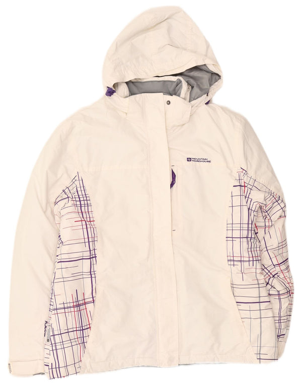 Jaqueta corta-vento feminina com capuz Mountain Warehouse UK 16 grande xadrez branco