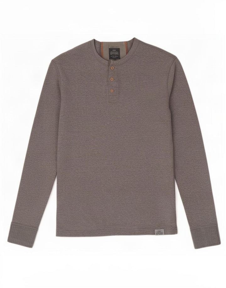 Superdry Mens Top Manga Longa Médio Algodão Cinza