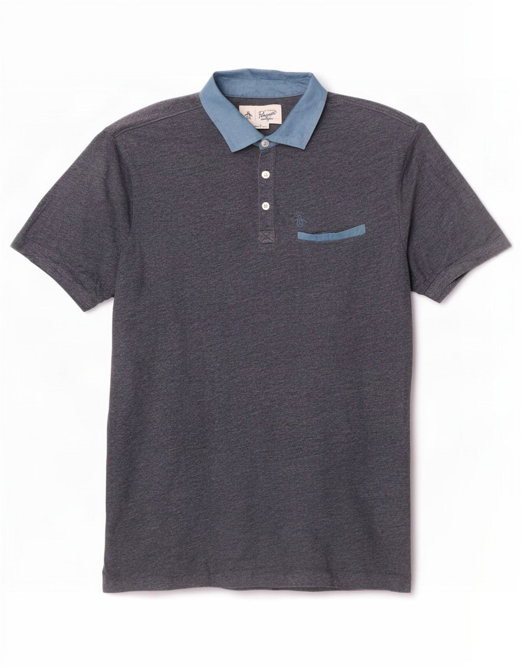 Camisa polo masculina Penguin médio azul marinho algodão colorblock