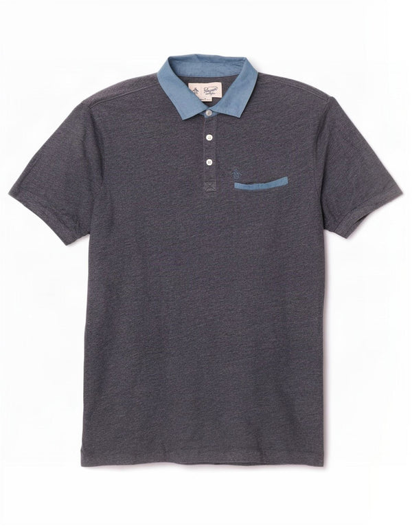 Camisa polo masculina Penguin médio azul marinho algodão colorblock