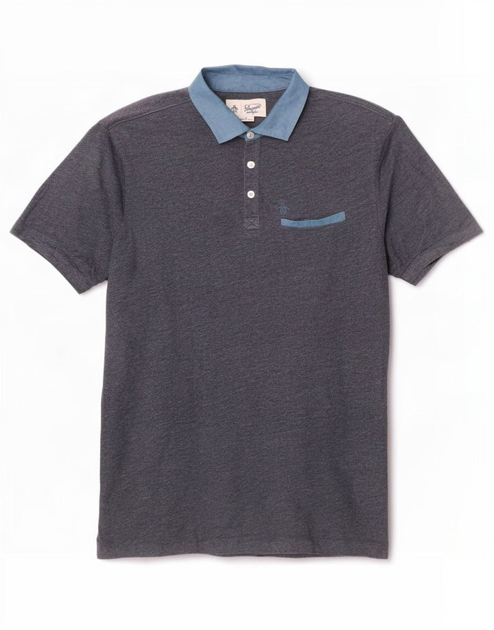 Camisa polo masculina Penguin médio azul marinho algodão colorblock