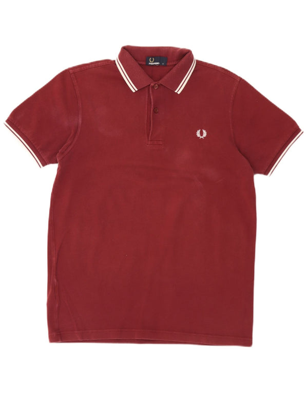 Camisa polo masculina Fred Perry pequena listrada de algodão cor de vinho