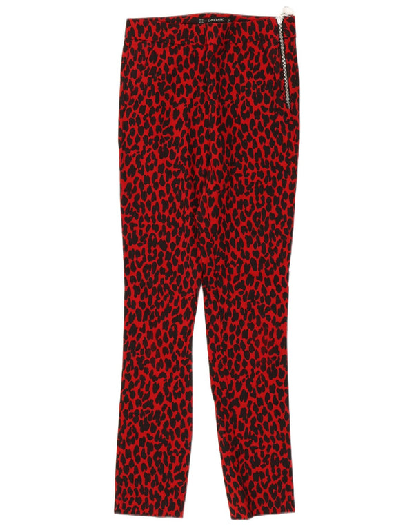 Zara Calça feminina casual slim XS W24 L26 vermelha com estampa animal viscose