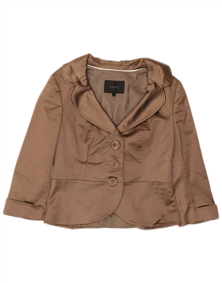 Jaqueta Blazer Feminina Coast com 3 Botões e Manga 3/4 Reino Unido 10 Pequeno Acetato Marrom