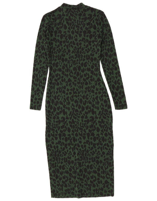 Vestido bodycon feminino de manga comprida Whistles Reino Unido 4 XS verde animal estampado