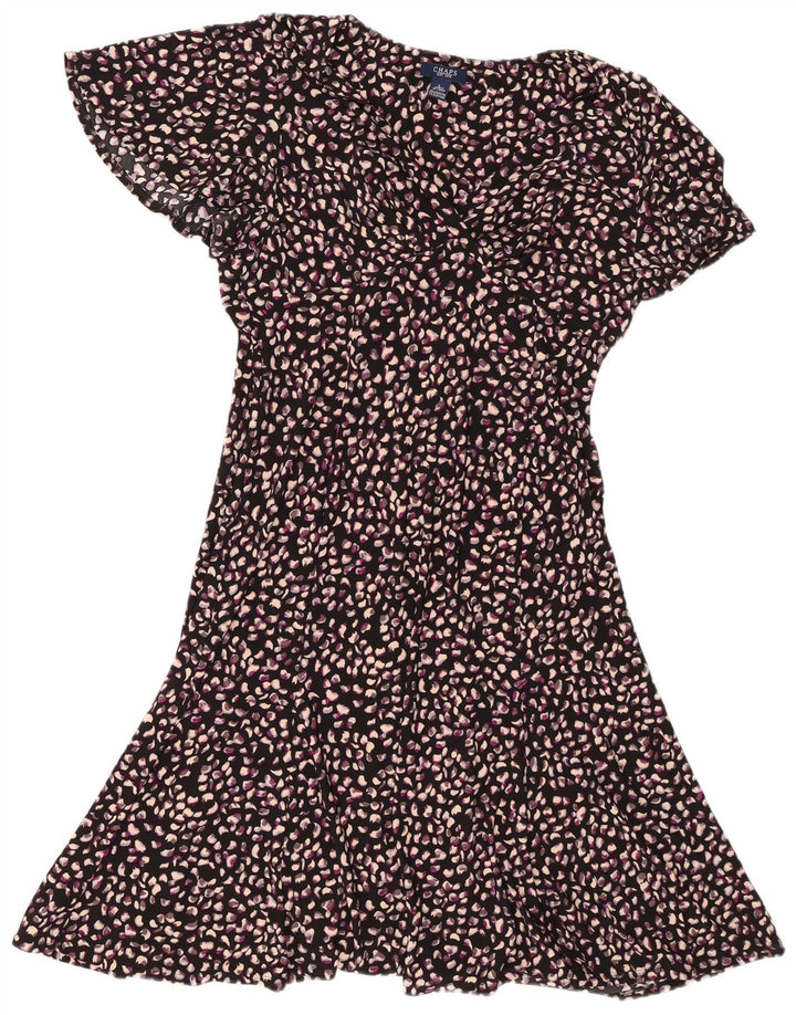Vestido feminino Chaps A-Line UK 14 grande poliéster manchado preto