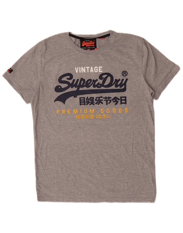 Superdry Mens Extra Slim Graphic T-Shirt Top Grande Algodão Cinza