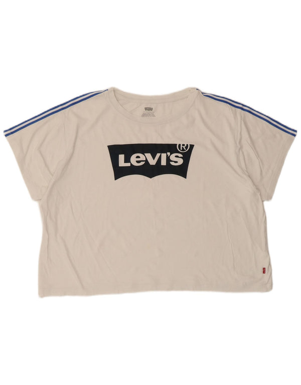 Camiseta feminina Levi's Crop Oversized Graphic UK 14 Médio Branco