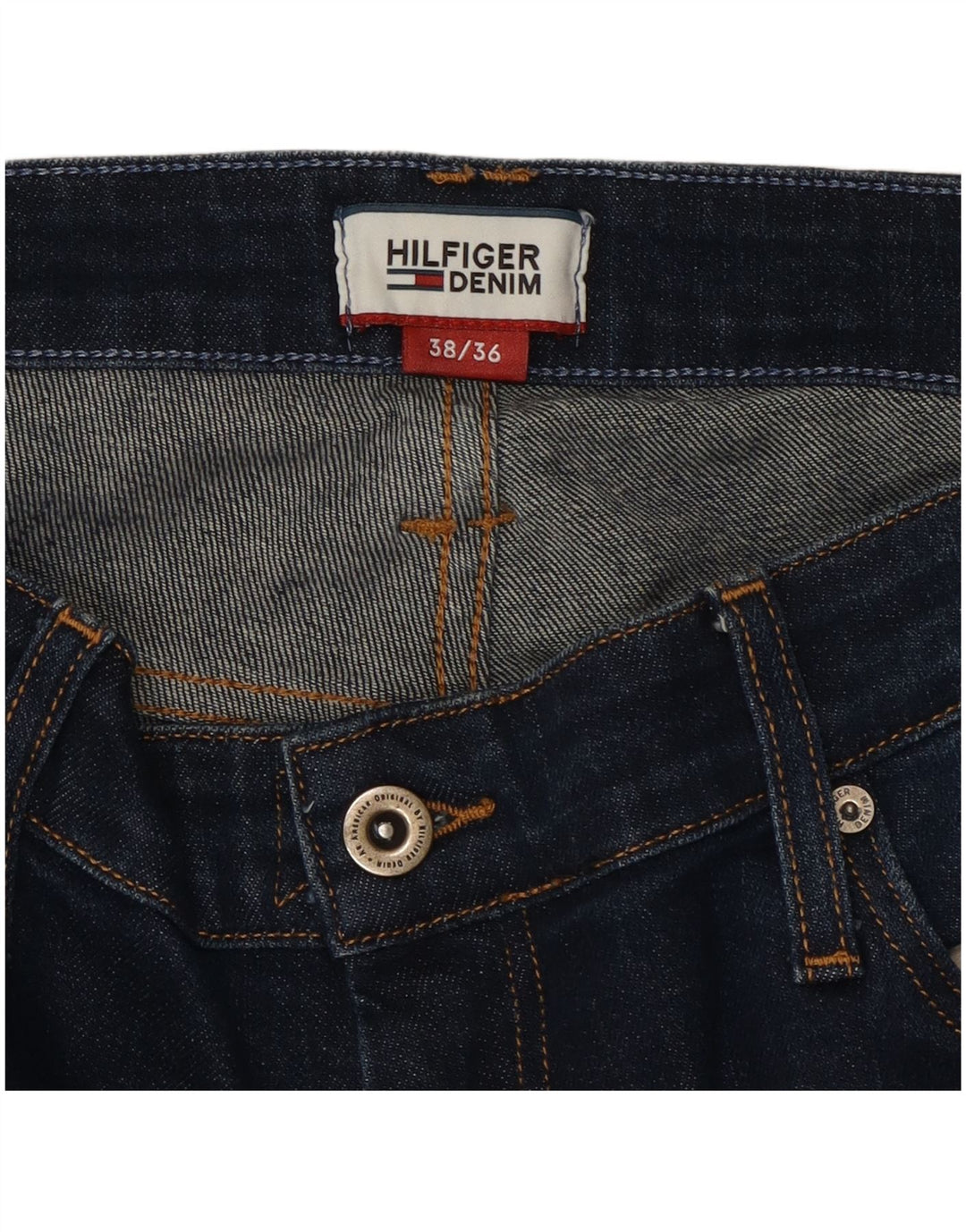 Jeans retos masculinos Tommy Hilfiger W38 L36 algodão azul marinho