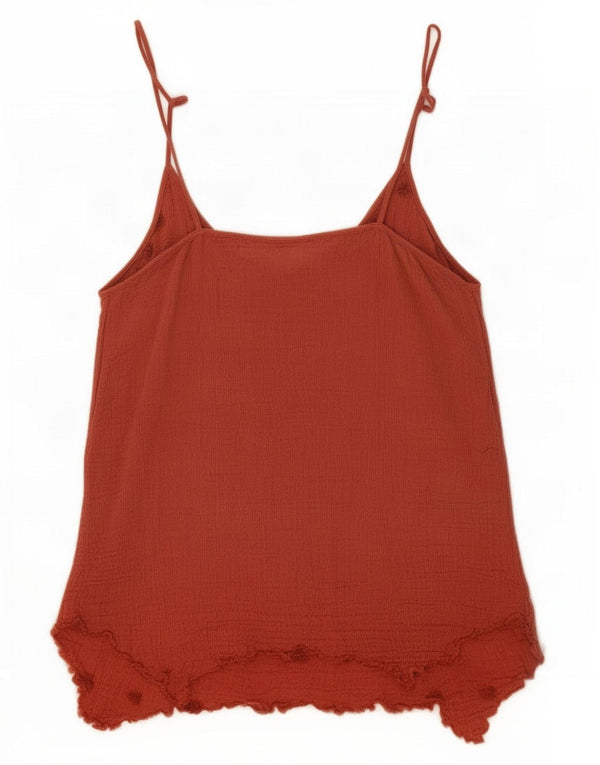 Top feminino Zara Trafaluc Crop assimétrico Cami UK 14 grande vermelho floral