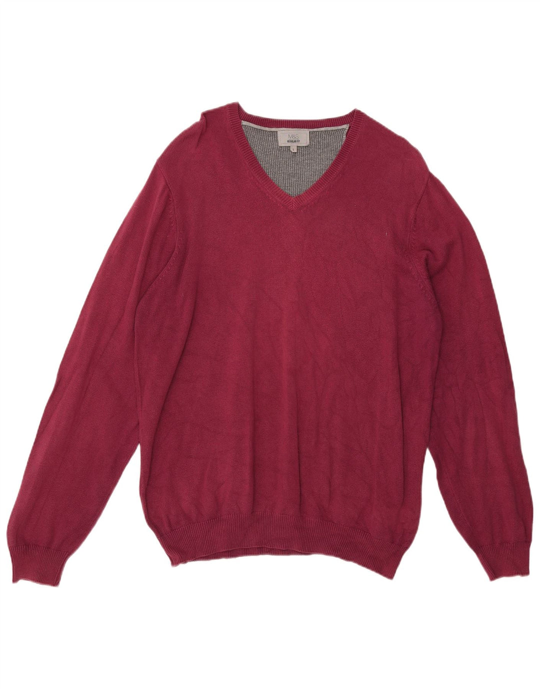 Suéter masculino Marks & Spencer com ajuste regular e decote em V, grande Borgonha
