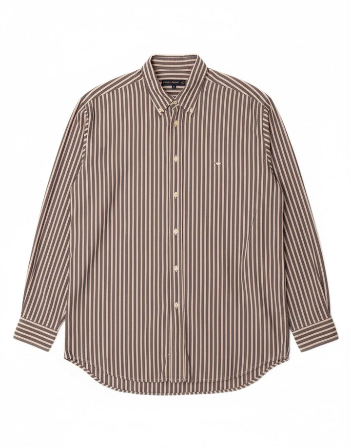 Camisa masculina GOOSE & GANDER IT 52 grande algodão listrado cinza