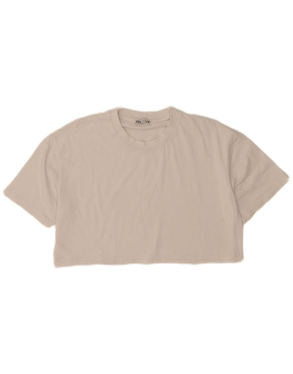 Zara Camiseta Feminina Crop Oversized Top UK 14 Médio Branco