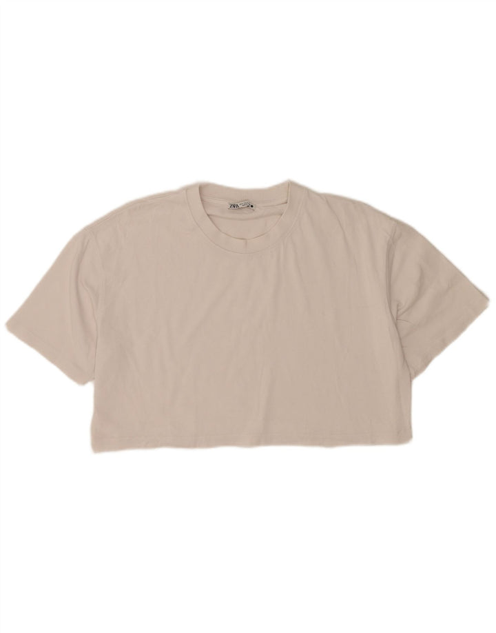 Zara Camiseta Feminina Crop Oversized Top UK 14 Médio Branco