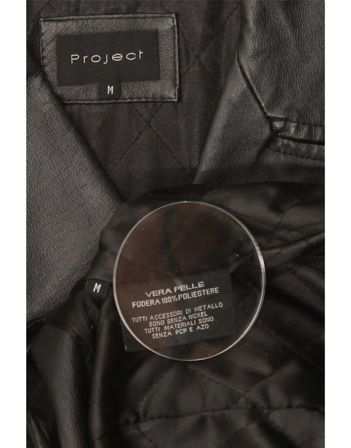 Casaco de couro feminino Project UK 14 médio preto