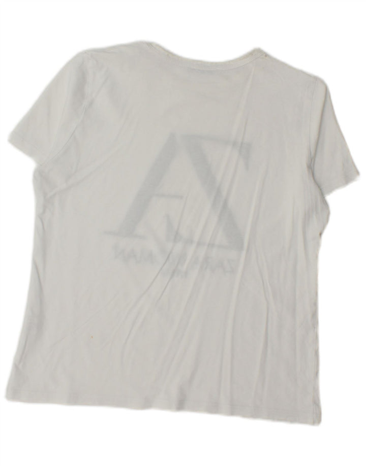 Zara Womens Graphic T-Shirt Top UK 14 Médio Algodão Branco
