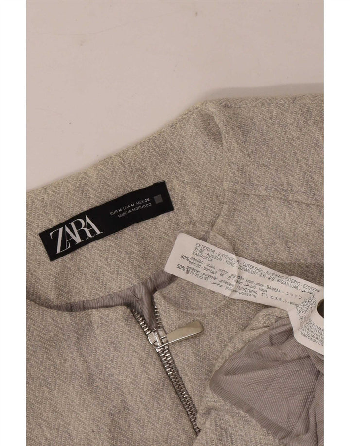 Jaqueta blazer feminina Zara com zíper completo Reino Unido 12 algodão cinza médio