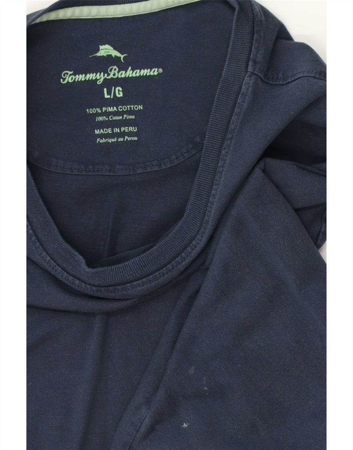 Tommy Bahama Mens Top Manga Longa Grande Algodão Azul Marinho