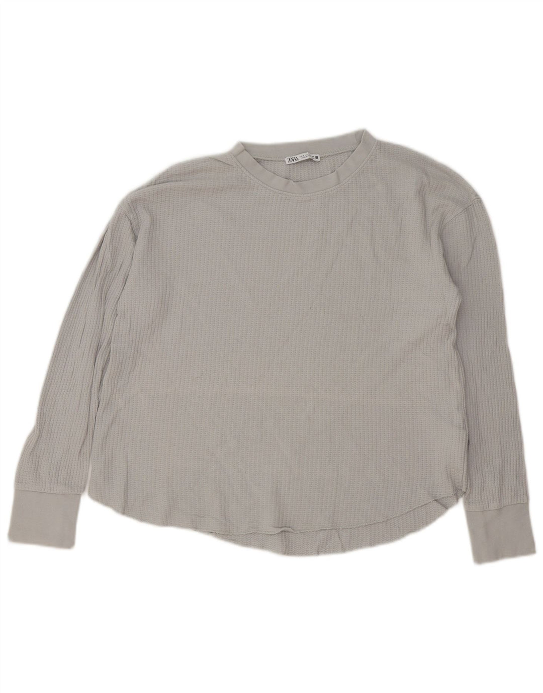 Zara Womens Oversized Top Manga Longa Reino Unido 10 Pequeno Algodão Cinza