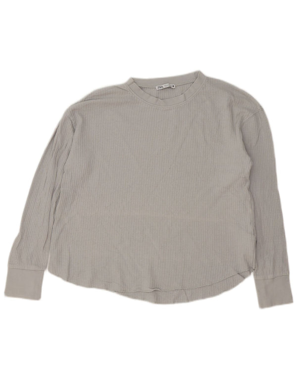 Zara Womens Oversized Top Manga Longa Reino Unido 10 Pequeno Algodão Cinza