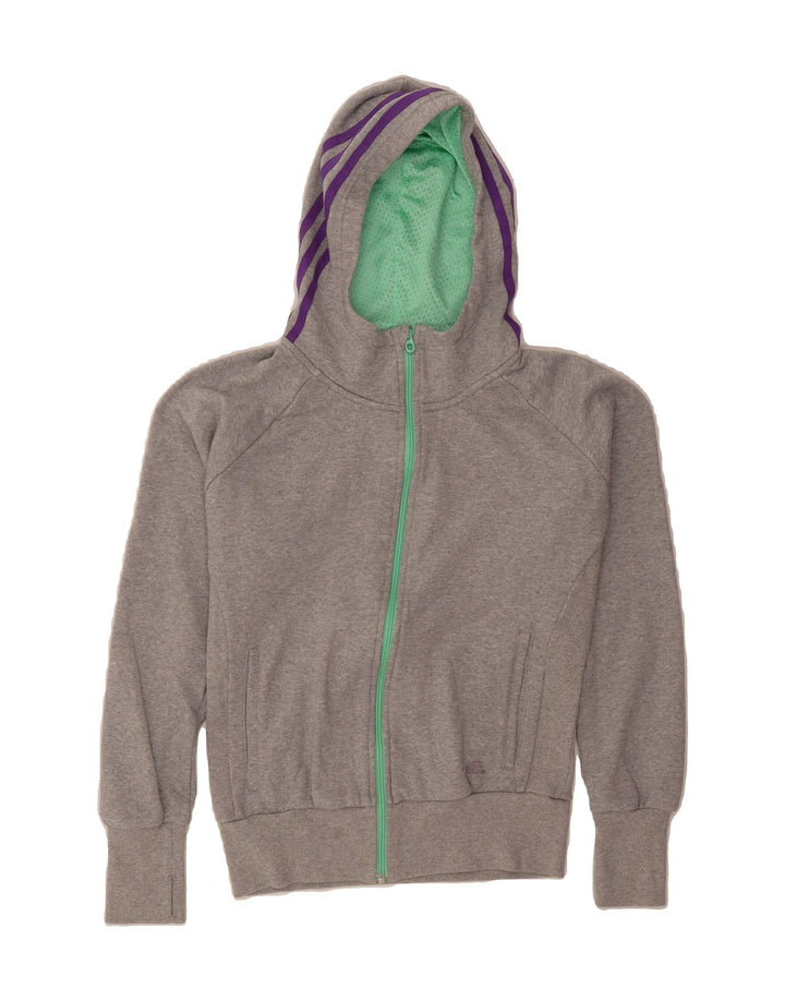 ADIDAS Girls Climalite Zip Hoodie Sweater 13-14 Years Grey Cotton Vintage Adidas and Second-Hand Adidas from Messina Hembry 