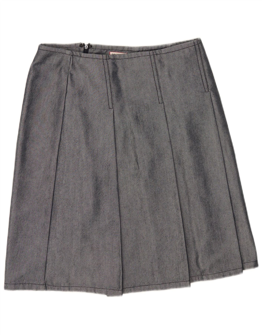 Saia plissada feminina Max & Co. Reino Unido 12 médio W30 algodão azul marinho