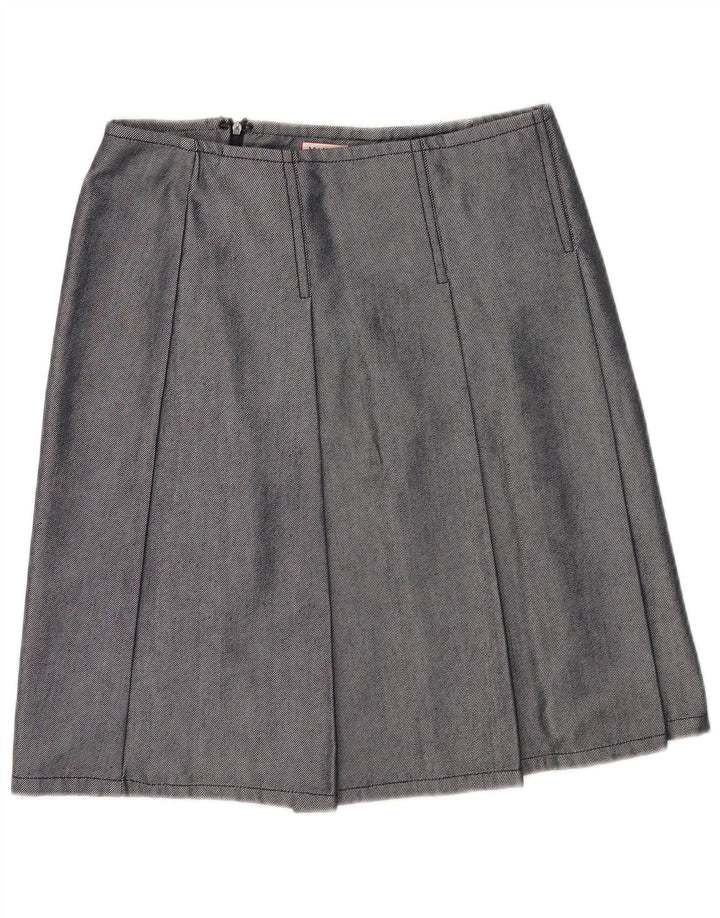 Saia plissada feminina Max & Co. Reino Unido 12 médio W30 algodão azul marinho