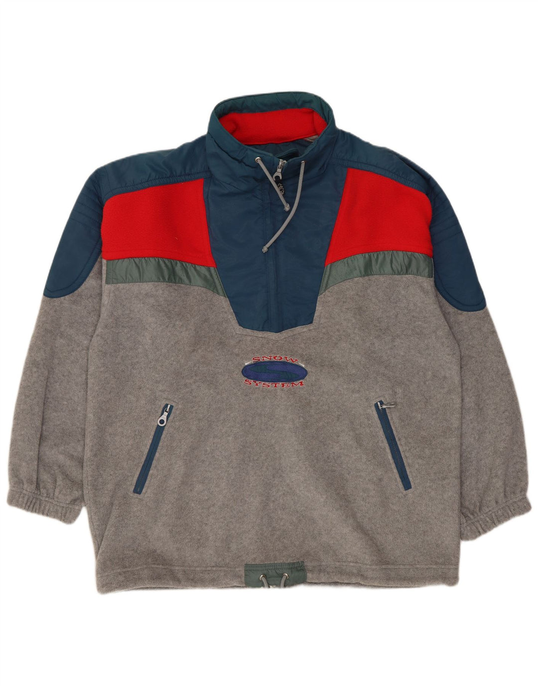 SANTOSTEFANO Suéter masculino de lã com gola e zíper, grande, cinza, bloco colorido, poliéster
