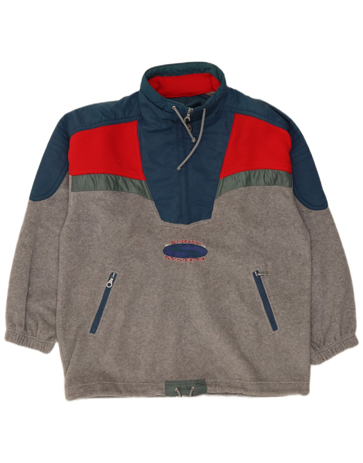 SANTOSTEFANO Suéter masculino de lã com gola e zíper, grande, cinza, bloco colorido, poliéster