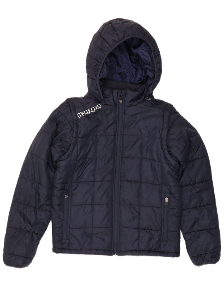 Jaqueta masculina acolchoada com capuz gráfico Kappa UK 36 poliéster azul marinho pequeno