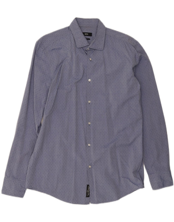 Hugo Boss Mens Slim Fit Camisa Tamanho 15 3/4 40 Médio Azul Manchado