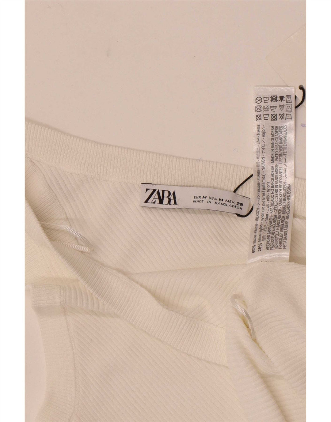 Top feminino de um ombro Zara UK 12 viscose branca média