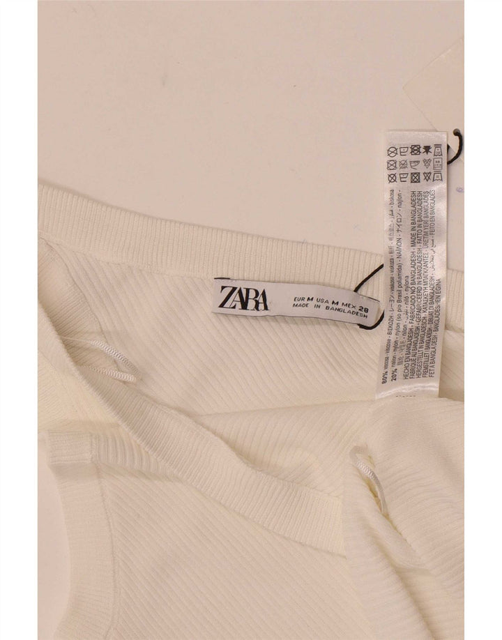 Top feminino de um ombro Zara UK 12 viscose branca média