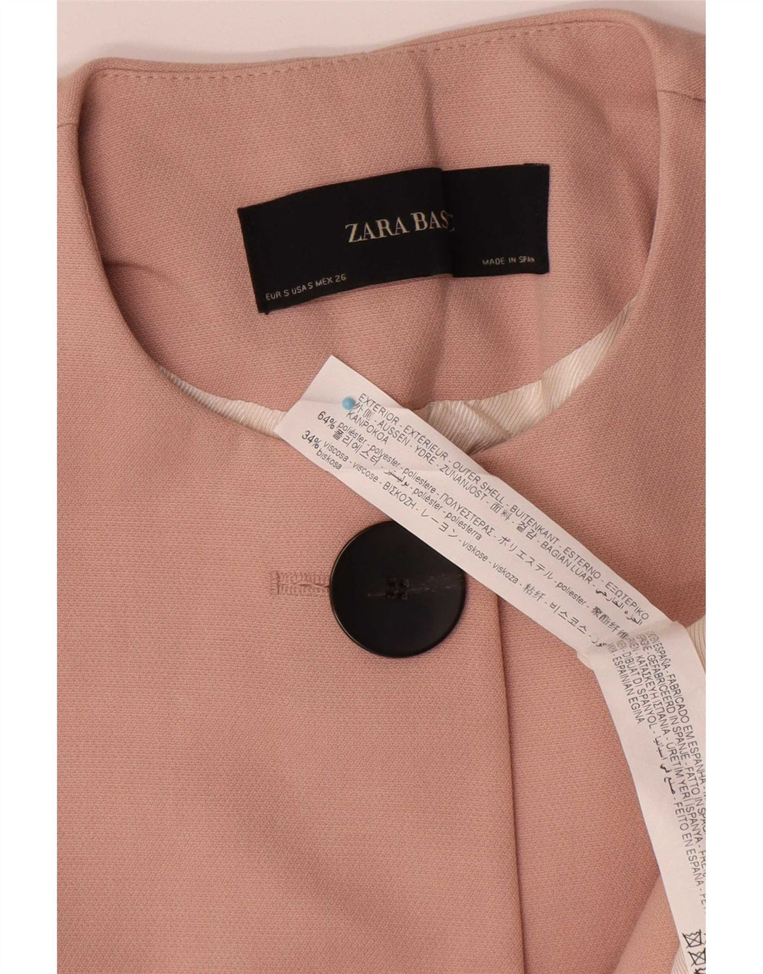 Zara Jaqueta Blazer Feminina Crop 2 Botões Reino Unido 10 Pequeno Poliéster Rosa