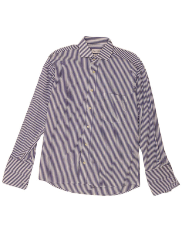 Camisa formal masculina Van Heusen tamanho 39 15 1/2 algodão listrado azul médio