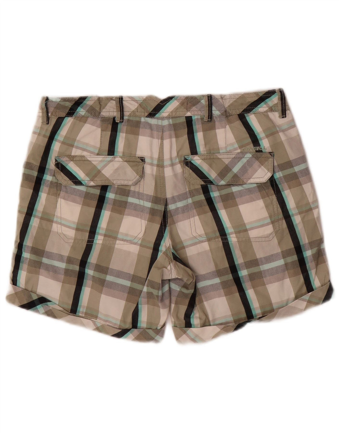 Shorts chino feminino O'NEILL W26 pequeno algodão xadrez cinza