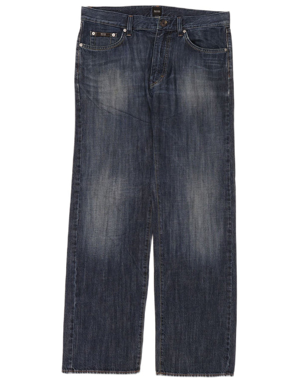 Hugo Boss Mens Straight Jeans W34 L32 Azul Marinho Algodão