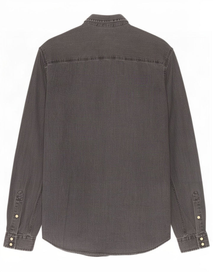 Camisa jeans masculina Jack & Jones algodão cinza médio