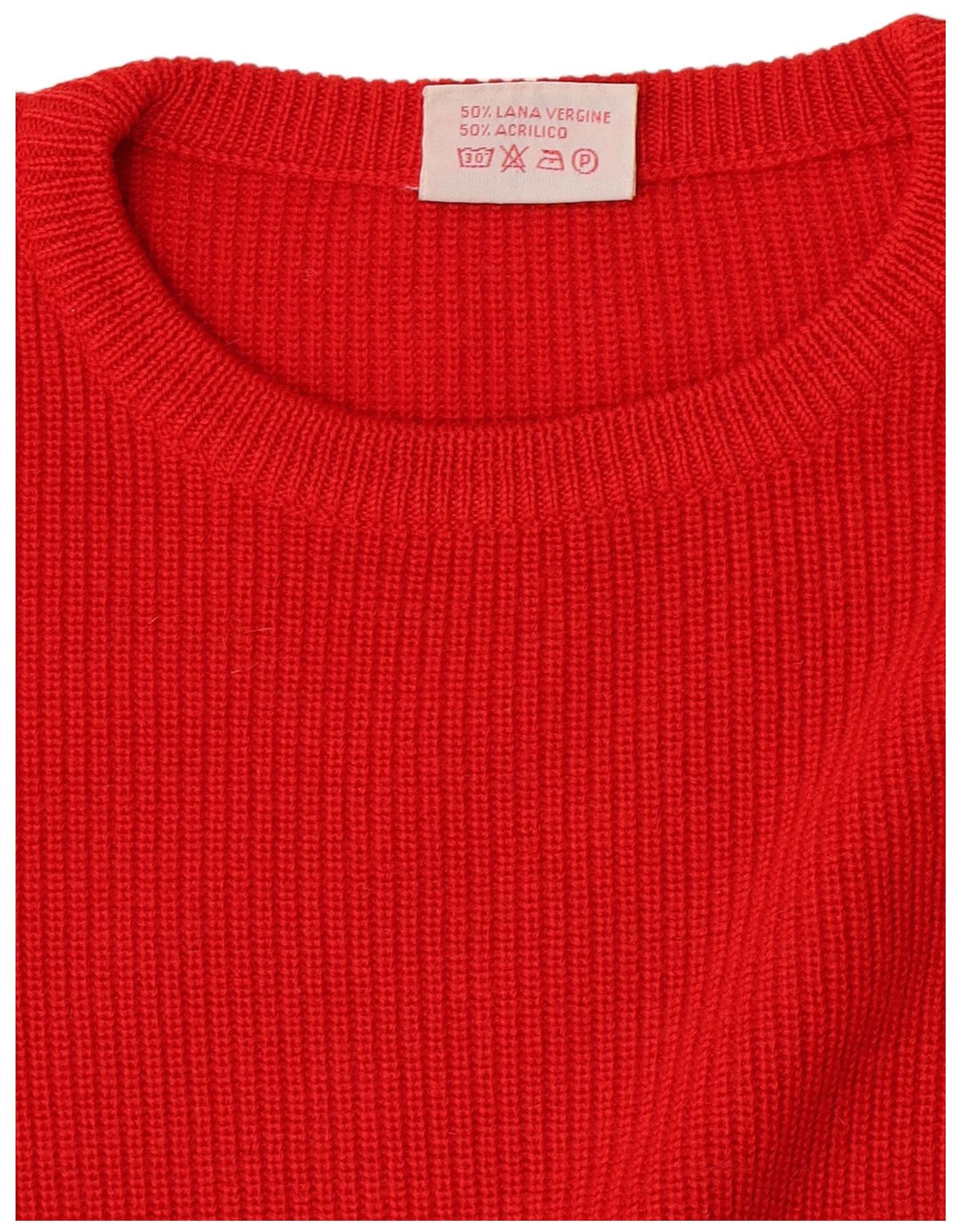 Suéter vintage masculino com gola redonda, lã virgem vermelha média