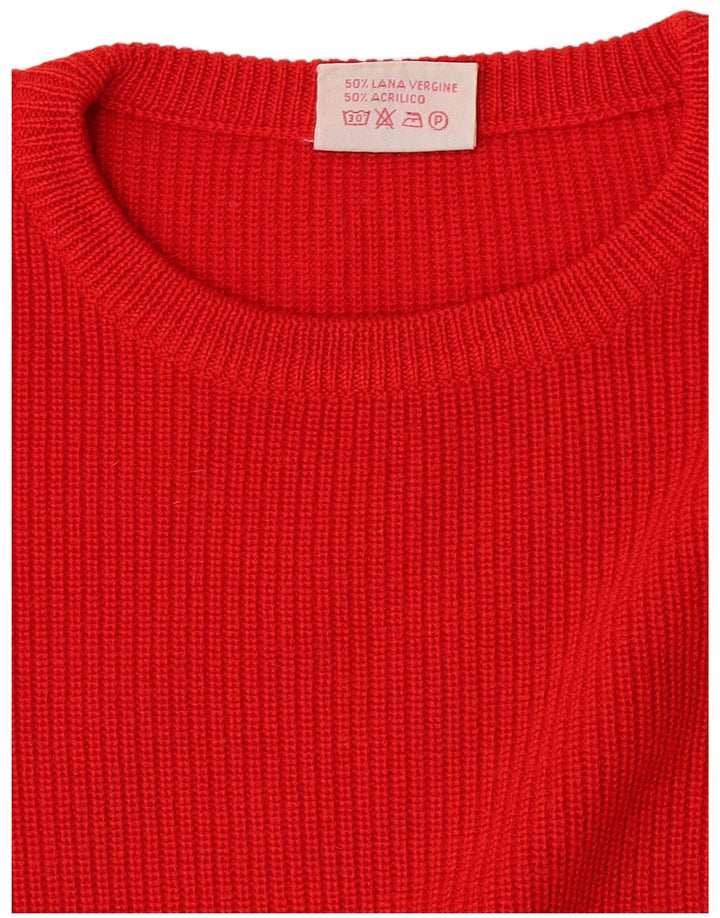 Suéter vintage masculino com gola redonda, lã virgem vermelha média