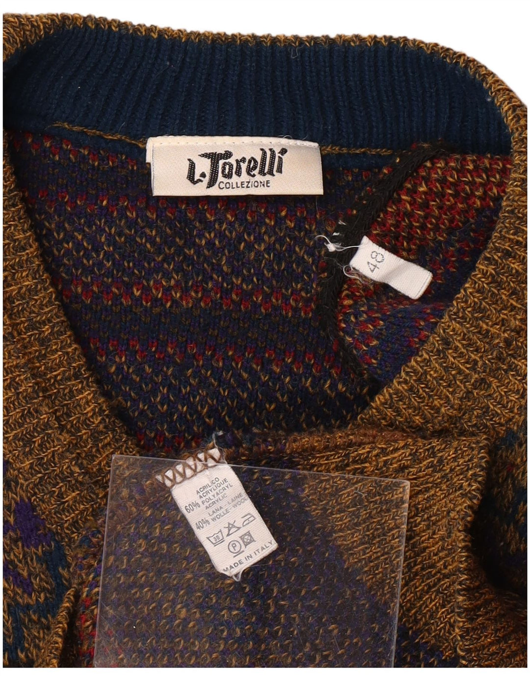 Suéter masculino L. TORELLI com decote em V IT 48 médio multicolorido Fair Isle